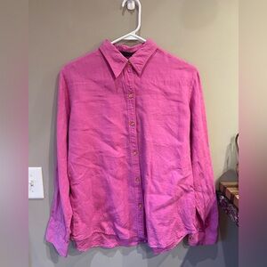 Make offer! Lauren Ralph Lauren pink 💯 linen pink button up woman’s large